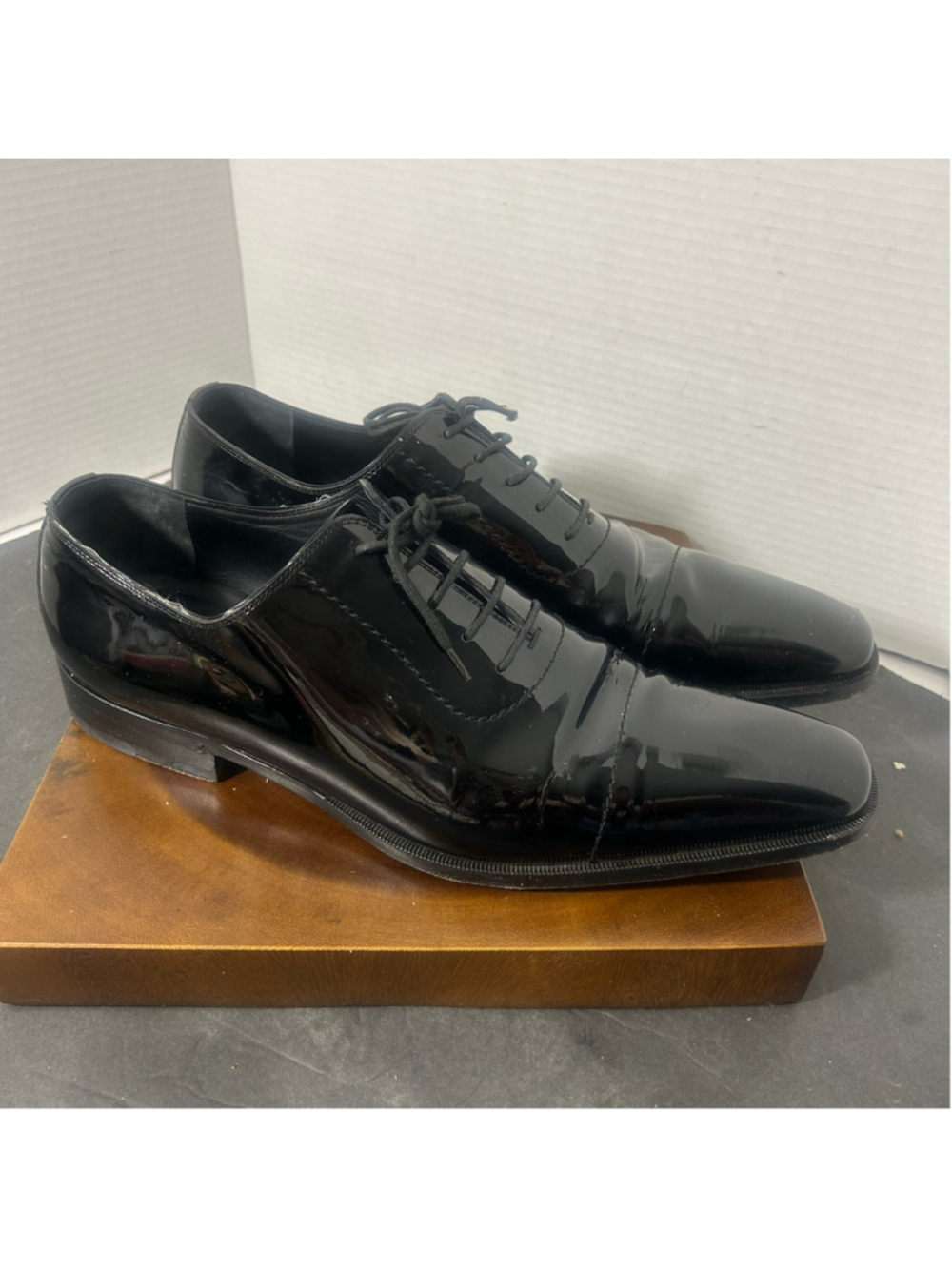 VTG Gucci Black Patent Leather Oxford Dress Shoes 13D Black Tie Quiet Luxury